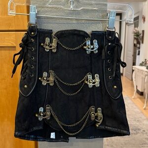 Steampunk Corset Top – Black Brocade with Chains & Clasps